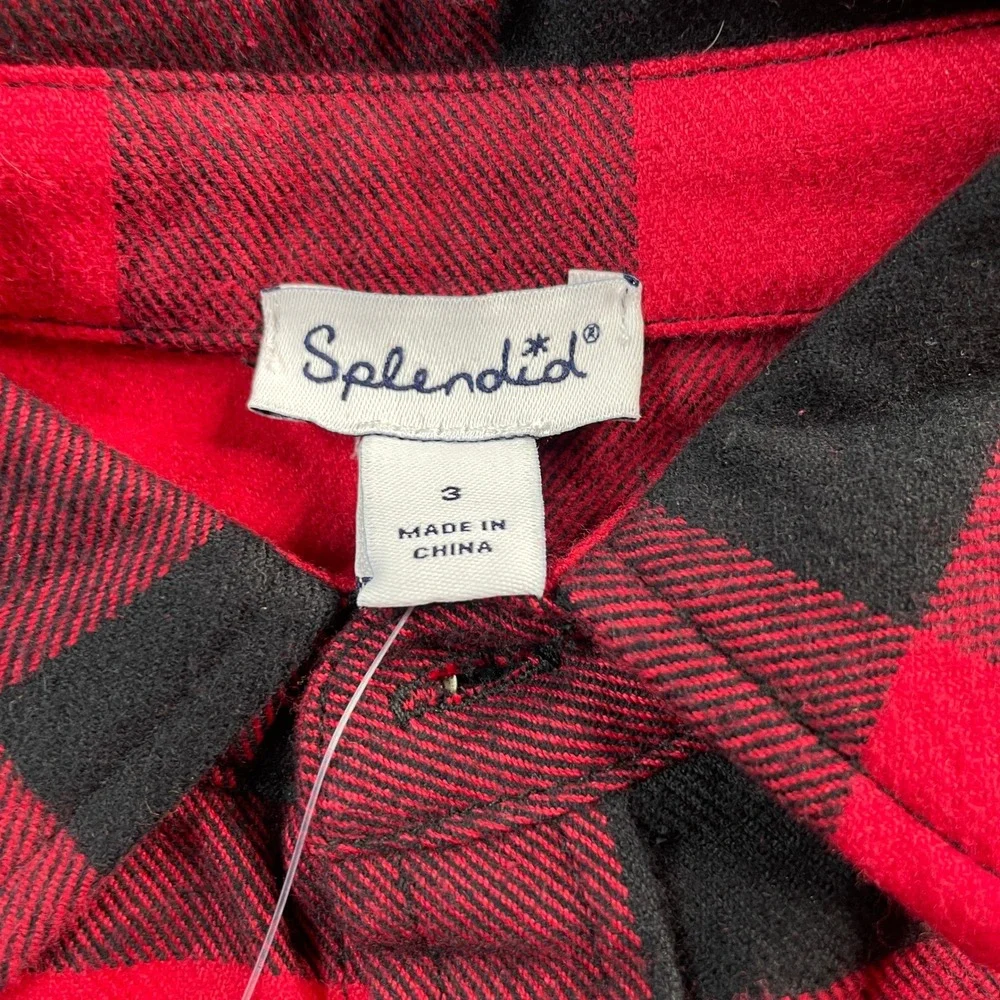 Splendid Kids Size 3 Red Black Buffalo Plaid Flannel Long Sleeve Shirt NWT READ‎